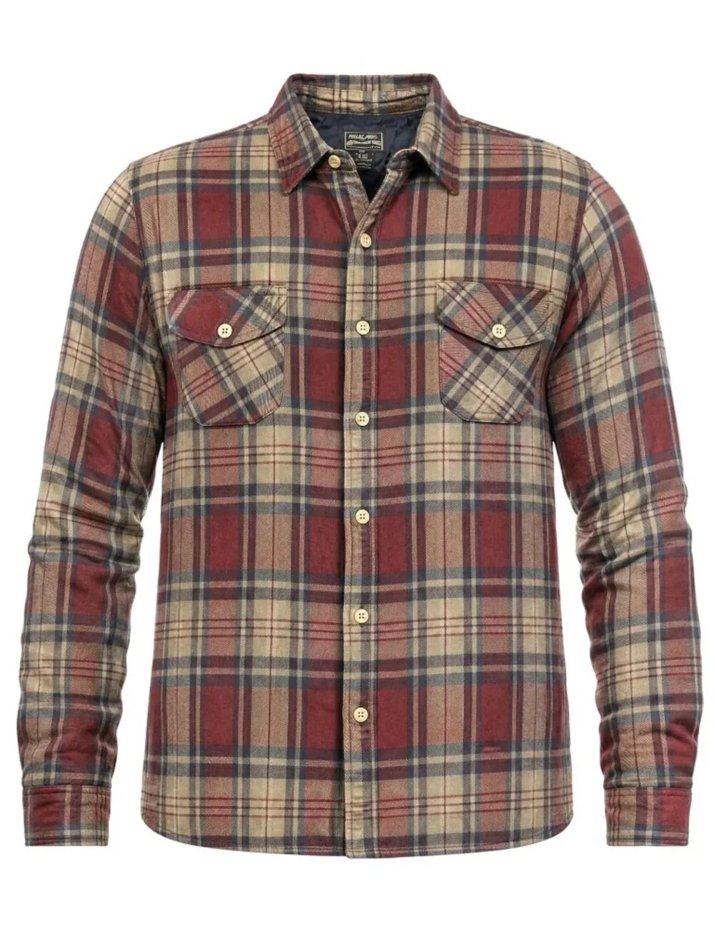 Highland Outfitters Men's Quilted Plaid Flannel Shirt Jacket XL Red/Beige